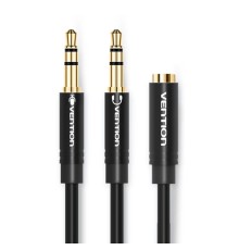 Аудіокабель Vention 2*3.5mm Male to 4 Pole 3.5mm Female Audio Cable 0.3M Black ABS Type (BBTBY) (BBTBY)