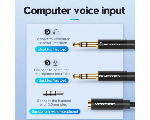 Аудіокабель Vention 2*3.5mm Male to 4 Pole 3.5mm Female Audio Cable 0.3M Black ABS Type (BBTBY) (BBTBY) Аудіокабель Vention 2*3.5mm Male to 4 Pole 3.5mm Female Audio Cable 0.3M Black ABS Type (BBTBY) (BBTBY)