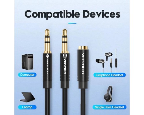 Аудіокабель Vention 2*3.5mm Male to 4 Pole 3.5mm Female Audio Cable 0.3M Black ABS Type (BBTBY) (BBTBY) Аудіокабель Vention 2*3.5mm Male to 4 Pole 3.5mm Female Audio Cable 0.3M Black ABS Type (BBTBY) (BBTBY)