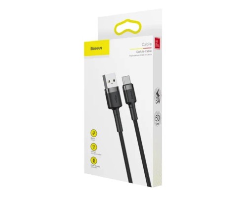 Кабель Baseus Cafule Cable USB For Type-C 3A 0.5m Gray+Black (CATKLF-AG1) Кабель Baseus Cafule Cable USB For Type-C 3A 0.5m Gray+Black (CATKLF-AG1)
