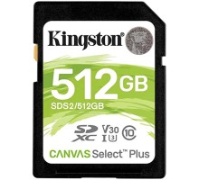 SDXC (UHS-1 U1) Kingston Canvas Select Plus 512Gb class 10 V10 (R-100MB/s) (SDS2/512GB) 