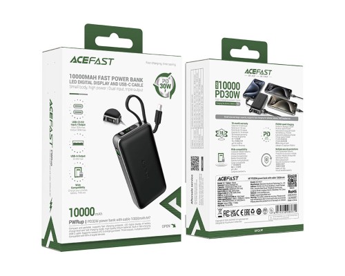Зовнішній акумулятор ACEFAST M7 PD30W power bank with cable 10000mAh, Black (6974316283379) Зовнішній акумулятор ACEFAST M7 PD30W power bank with cable 10000mAh, Black (6974316283379)