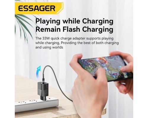 Мережевий зарядний пристрій ESSAGER ECT33W Gan 1USB 1T-C 33W black (ECT33W-LJB01-Z) Мережевий зарядний пристрій ESSAGER ECT33W Gan 1USB 1T-C 33W black (ECT33W-LJB01-Z)