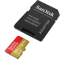 microSDXC (UHS-1 U3) SanDisk Extreme A2 64Gb class 10 V30 (R170MB/s,W80MB/s) (adapter SD) (SDSQXAH-064G-GN6MA) 