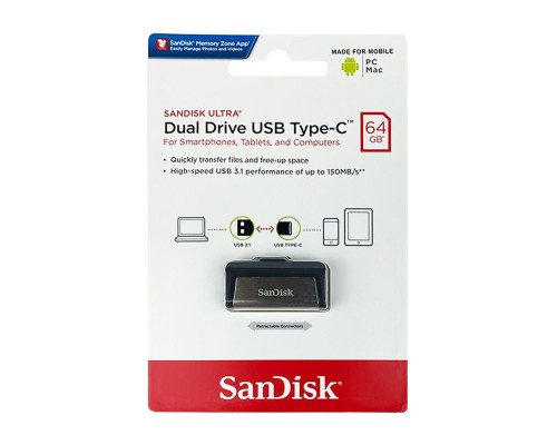Flash SanDisk USB 3.1 Ultra Dual Type-C 64Gb (150 Mb/s) (SDDDC2-064G-G46) Flash SanDisk USB 3.1 Ultra Dual Type-C 64Gb (150 Mb/s) (SDDDC2-064G-G46)