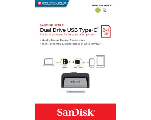 Flash SanDisk USB 3.1 Ultra Dual Type-C 64Gb (150 Mb/s) (SDDDC2-064G-G46) Flash SanDisk USB 3.1 Ultra Dual Type-C 64Gb (150 Mb/s) (SDDDC2-064G-G46)