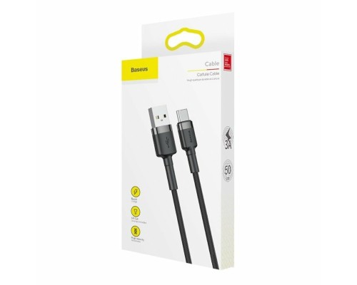 Кабель Baseus Cafule Cable USB For Type-C 3A 0.5m Gray+Black (CATKLF-AG 1) Кабель Baseus Cafule Cable USB For Type-C 3A 0.5m Gray+Black (CATKLF-AG 1)
