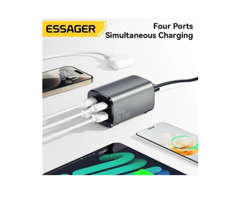 Зарядний пристрій ESSAGER Jiyue 67W GaN Table Charger 2C2A EU grey (ECT2AC-JYB0G-Z) Зарядний пристрій ESSAGER Jiyue 67W GaN Table Charger 2C2A EU grey (ECT2AC-JYB0G-Z)