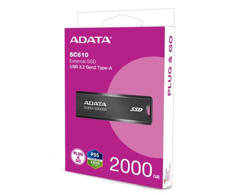 SSD ADATA SC610 2TB USB 3.2  550/500Mb/s Black (SC610-2000G-CBK/RD) 