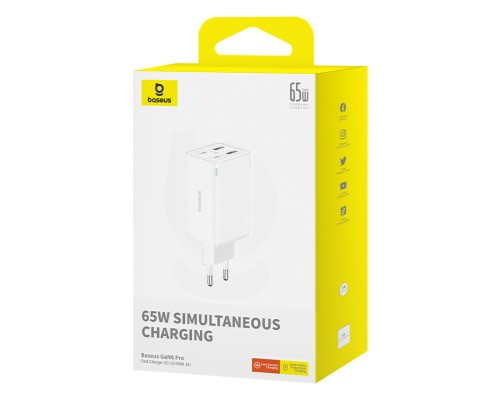 Мережевий зарядний пристрій Baseus GaN6 Pro Fast Charger 2C+2U 65W EU Moon White((With:Mini White Cable Type-C to Type-C 100W(20V/5A) 1m White) (P10162701213-00) Мережевий зарядний пристрій Baseus GaN6 Pro Fast Charger 2C+2U 65W EU Moon White((With:Mini White Cable Type-C to Type-C 100W(20V/5A) 1m White) (P10162701213-00)