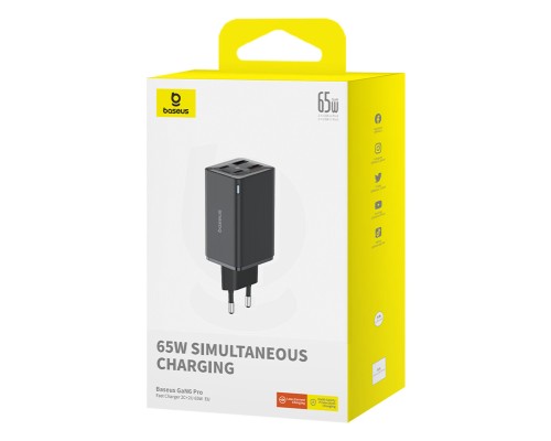 Мережевий зарядний пристрій Baseus GaN6 Pro Fast Charger 2C+2U 65W EU Cluster Black((With:Mini White Cable Type-C to Type-C 100W(20V/5A) 1m Black) (P10162701113-00) Мережевий зарядний пристрій Baseus GaN6 Pro Fast Charger 2C+2U 65W EU Cluster Black((With:Mini White Cable Type-C to Type-C 100W(20V/5A) 1m Black) (P10162701113-00)