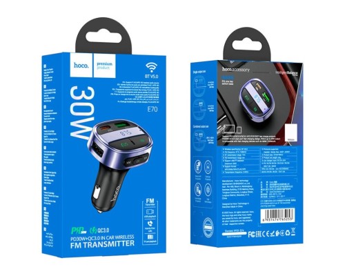 АЗП з FM-модулятором HOCO E70 PD30W+QC3.0 car BT FM transmitter Magic Night (6931474765246) АЗП з FM-модулятором HOCO E70 PD30W+QC3.0 car BT FM transmitter Magic Night (6931474765246)