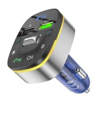 АЗП з FM-модулятором HOCO E71 Crystal transparent discovery edition QC3.0 car BT FM transmitter Dark Blue (6931474789082)