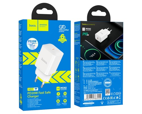 Мережевий зарядний пристрій HOCO N27 Innovative single port PD20W charger White (6931474783455) Мережевий зарядний пристрій HOCO N27 Innovative single port PD20W charger White (6931474783455)