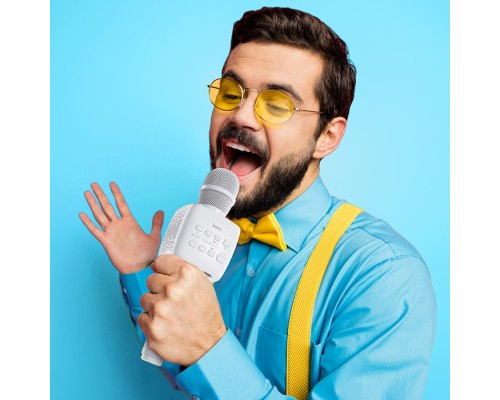 Портативна колонка HOCO BK5 Cantando karaoke microphone White (6931474742292)