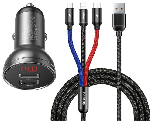 Автомобільний зарядний пристрій Baseus Digital Display Dual USB 4.8A Car Charger 24W Grey (CCBX-0G) Автомобільний зарядний пристрій Baseus Digital Display Dual USB 4.8A Car Charger 24W Grey (CCBX-0G)