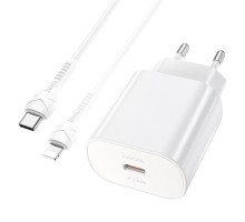 Мережевий зарядний пристрій HOCO N22 Jetta PD25W charger set (Type-C to iP)(EU) White (6931474760074)