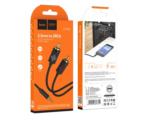 Аудiокабель HOCO UPA28 3.5 double lotus RCA audio cable Black (6942007607759) Аудiокабель HOCO UPA28 3.5 double lotus RCA audio cable Black (6942007607759)