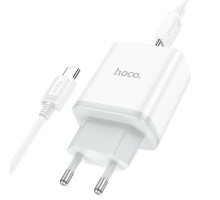 Мережевий зарядний пристрій HOCO C105A Stage dual port PD20W+QC3.0 charger set (Type-C to Type-C)(EU) White (6931474782922)