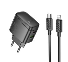Мережевий зарядний пристрій HOCO CS61A Bright PD30W+QC3.0 charger set (C to iP)(EU) Black (6942007638432)