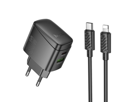 Мережевий зарядний пристрій HOCO CS61A Bright PD30W+QC3.0 charger set (C to iP)(EU) Black (6942007638432) Мережевий зарядний пристрій HOCO CS61A Bright PD30W+QC3.0 charger set (C to iP)(EU) Black (6942007638432)
