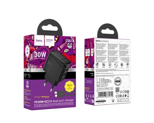Мережевий зарядний пристрій HOCO CS61A Bright PD30W+QC3.0 charger set (C to iP)(EU) Black (6942007638432) Мережевий зарядний пристрій HOCO CS61A Bright PD30W+QC3.0 charger set (C to iP)(EU) Black (6942007638432)