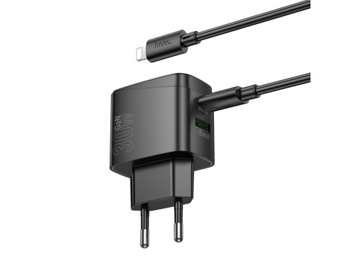 Мережевий зарядний пристрій HOCO CS61A Bright PD30W+QC3.0 charger set (C to iP)(EU) Black (6942007638432) Мережевий зарядний пристрій HOCO CS61A Bright PD30W+QC3.0 charger set (C to iP)(EU) Black (6942007638432)