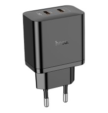 Мережевий зарядний пристрій HOCO N35 Streamer dual-port PD45W GaN (2C) charger(EU) Black (6931474797193)