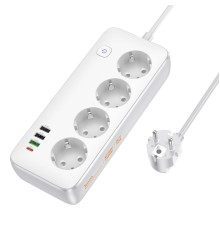 Мережевий подовжувач HOCO AC22 Sunlight 4-bit (PD30W/1C3A) desktop socket (EU/GER) White (6942007629799)