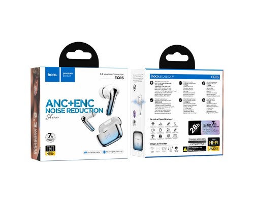 Бездротові навушники HOCO EQ16 Shine true wireless ANC+ENC Noise Reduction BT headset Blue glaze (6942007619127)