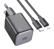 Мережевий зарядний пристрій HOCO N40 Mighty single port PD20W charger set(C to iP) Black (6942007616980)