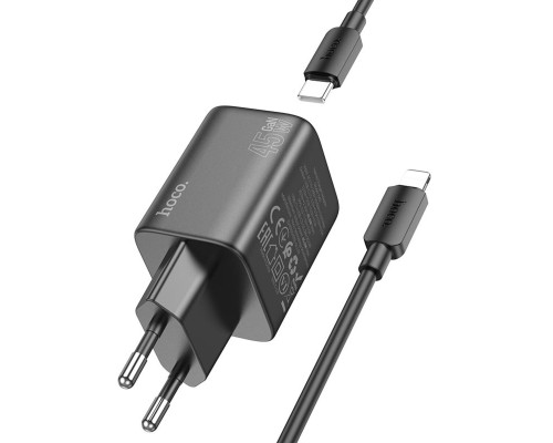 Мережевий зарядний пристрій HOCO N42 Elogiado dual-port PD45W(2C) charger set(C to iP) Black (6942007617109) Мережевий зарядний пристрій HOCO N42 Elogiado dual-port PD45W(2C) charger set(C to iP) Black (6942007617109)