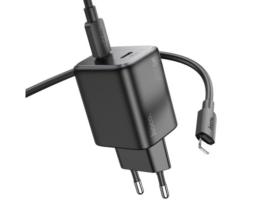 Мережевий зарядний пристрій HOCO N42 Elogiado dual-port PD45W(2C) charger set(C to iP) Black (6942007617109) Мережевий зарядний пристрій HOCO N42 Elogiado dual-port PD45W(2C) charger set(C to iP) Black (6942007617109)