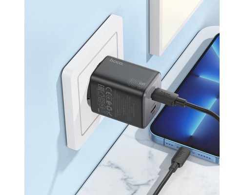 Мережевий зарядний пристрій HOCO N42 Elogiado dual-port PD45W(2C) charger set(C to iP) Black (6942007617109) Мережевий зарядний пристрій HOCO N42 Elogiado dual-port PD45W(2C) charger set(C to iP) Black (6942007617109)