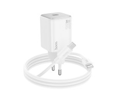 Мережевий зарядний пристрій HOCO N40 Mighty single port PD20W charger set(Type-C to Type-C) White (6942007617017)