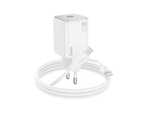 Мережевий зарядний пристрій HOCO N40 Mighty single port PD20W charger set(Type-C to Type-C) White (6942007617017) Мережевий зарядний пристрій HOCO N40 Mighty single port PD20W charger set(Type-C to Type-C) White (6942007617017)