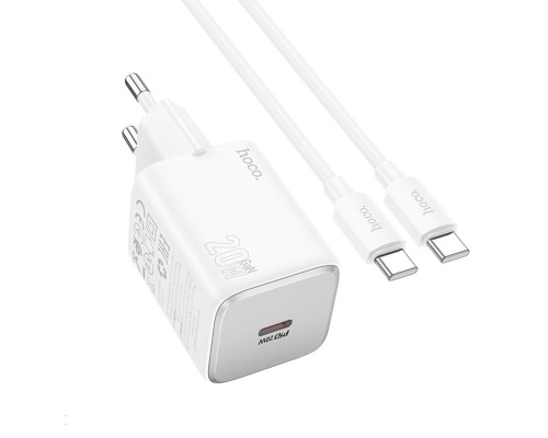 Мережевий зарядний пристрій HOCO N40 Mighty single port PD20W charger set(Type-C to Type-C) White (6942007617017) Мережевий зарядний пристрій HOCO N40 Mighty single port PD20W charger set(Type-C to Type-C) White (6942007617017)