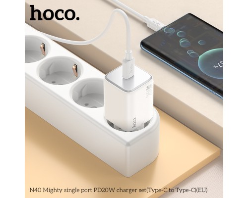 Мережевий зарядний пристрій HOCO N40 Mighty single port PD20W charger set(Type-C to Type-C) White (6942007617017) Мережевий зарядний пристрій HOCO N40 Mighty single port PD20W charger set(Type-C to Type-C) White (6942007617017)