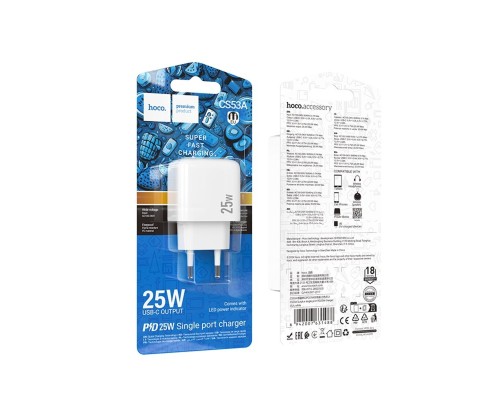 Мережевий зарядний пристрій HOCO CS53A Surplus single port PD25W charger White (6942007631488) Мережевий зарядний пристрій HOCO CS53A Surplus single port PD25W charger White (6942007631488)