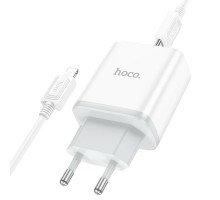 Мережевий зарядний пристрій HOCO C105A Stage dual port PD20W+QC3.0 charger set (C to iP)(EU) White (6931474782939)
