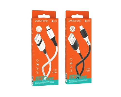 Кабель BOROFONE BX79 USB to Micro 2.4A, 1m, silicone, silicone connectors, White (6974443384772)