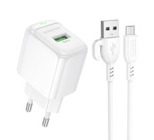 Мережевий зарядний пристрій BOROFONE BAS42A Potential single-port QC3.0 charger set(Micro)(EU) White (6941991113796)