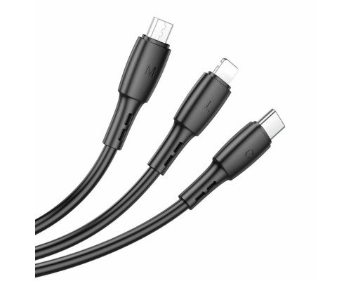 Кабель BOROFONE BX71 USB to iP+Type-C+Micro 2A, 1m, PVC, PVC connectors, Black (6974443384543) Кабель BOROFONE BX71 USB to iP+Type-C+Micro 2A, 1m, PVC, PVC connectors, Black (6974443384543)