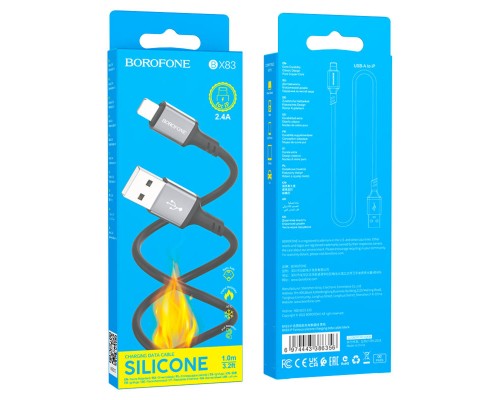 Кабель BOROFONE BX83 iP Famous silicone charging data cable Black (6974443386356) Кабель BOROFONE BX83 iP Famous silicone charging data cable Black (6974443386356)
