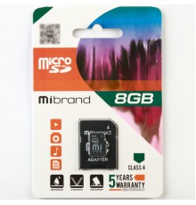 Карта пам'яті microSDHC Mibrand 8Gb class 4 (adapter SD) (MICDC4/8GB-A)