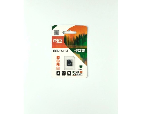 Карта пам'яті microSDHC Mibrand 4Gb class 4 (MICDC4/4GB) Карта пам'яті microSDHC Mibrand 4Gb class 4 (MICDC4/4GB)