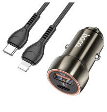 Автомобільний зарядний пристрій HOCO Z46A Blue whale PD20W+QC3.0 car charger set(C to iP) Metal Gray (6931474770356)