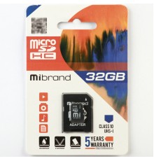 Карта пам'яті microSDHC (UHS-1) Mibrand 32Gb class 10 (adapter SD) (MICDHU1/32GB-A)
