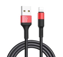 Кабель HOCO X26 USB to iP 2A, 18W 1m, nylon,  aluminum connectors, Black+Red (6957531080190)