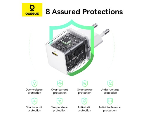 Мережевий зарядний пристрій Baseus Palm Fast Charger 1C 20W EU Moon White (with Baseus Mini White Cable USB-C to USB-C 60W (20V/3A) 1m Moon White) (P10111602213-01)